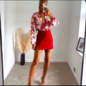 Zara Textured Tweed Mini Skirt Small Red